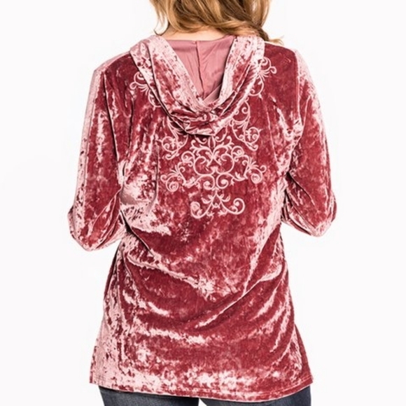 NWT Paparazzi Embroidered Crushed Velvet Hoodie XL - Picture 3 of 4